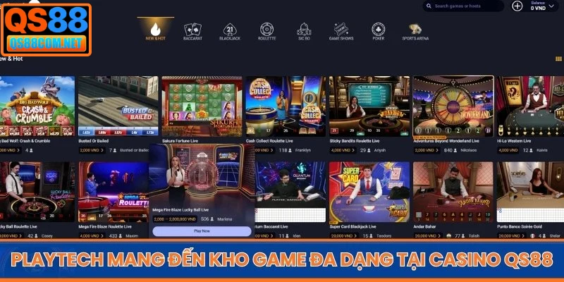 Playtech mang đến kho game đa dạng tại Casino QS88
