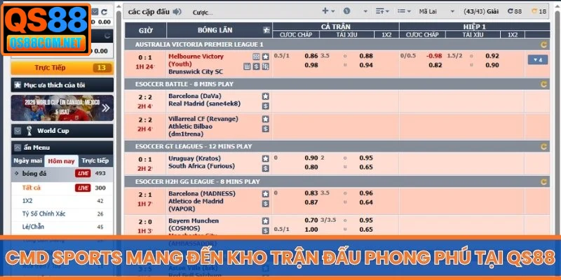 CMD Sports mang đến kho trận đấu phong phú tại QS88